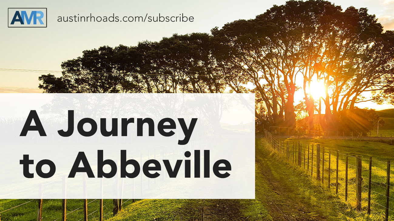 A Journey to Abbeville - sunset on country road with fields