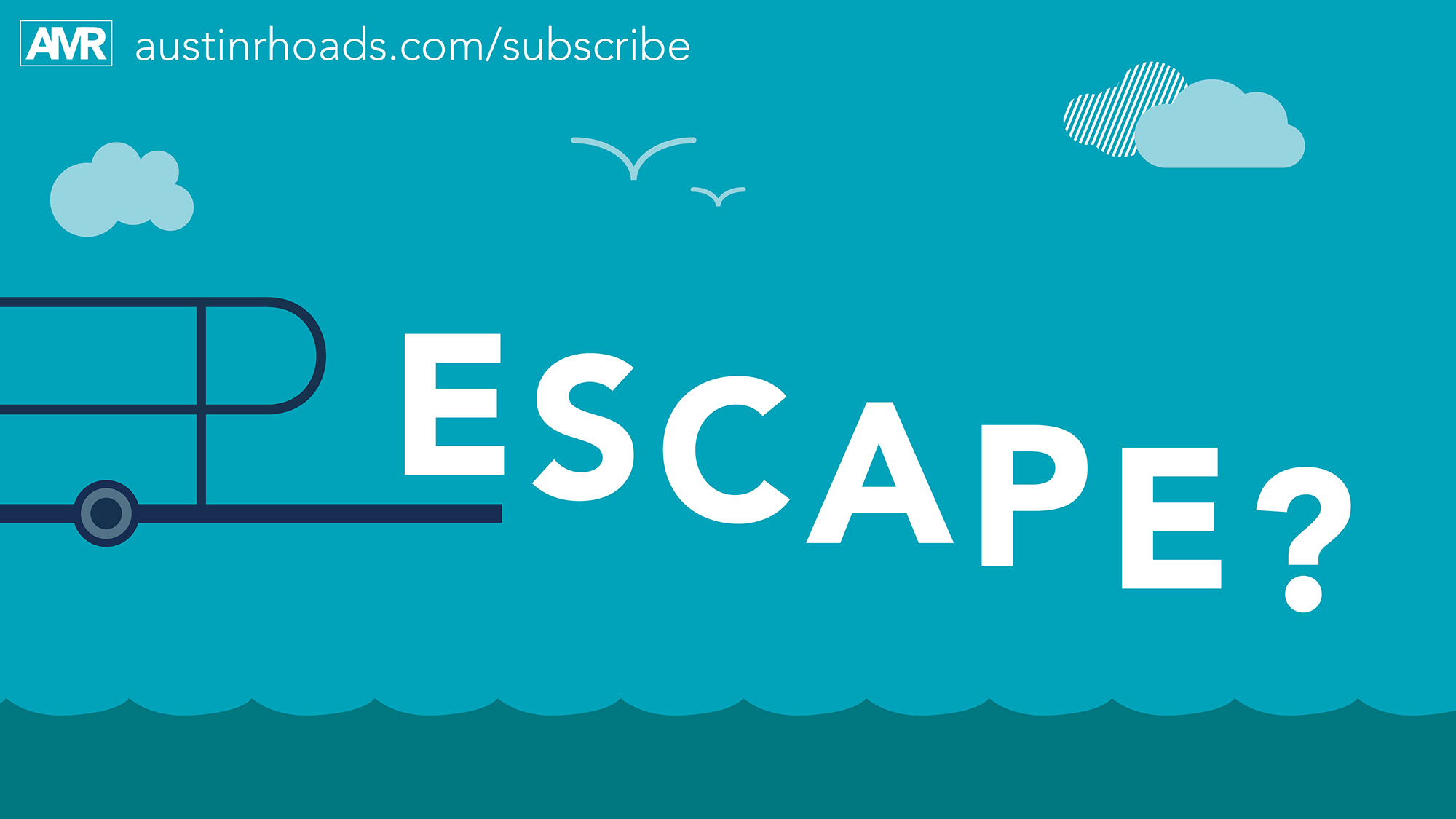 Escape - words falling off of diving board over ocean