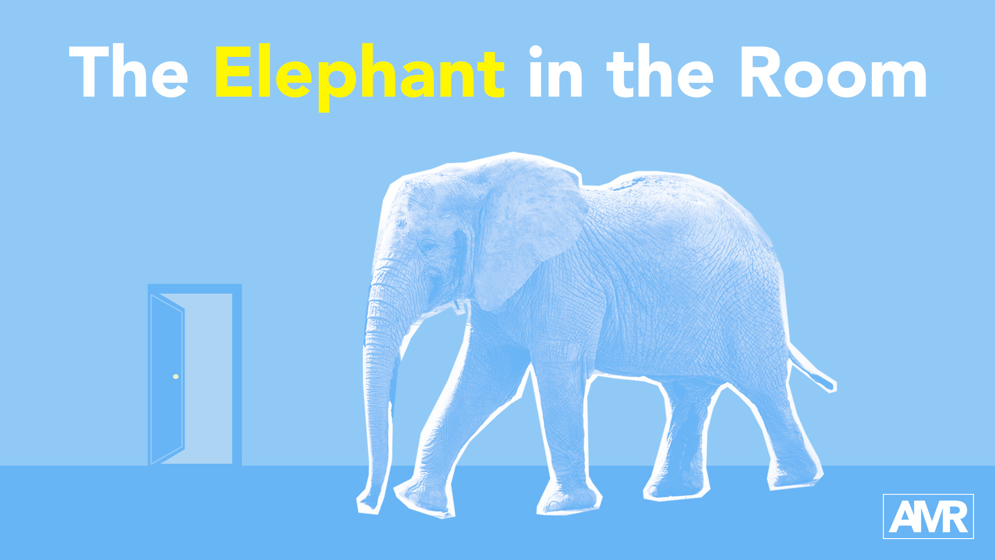 Elephant in the Room cover - Elephant on blue background with door
